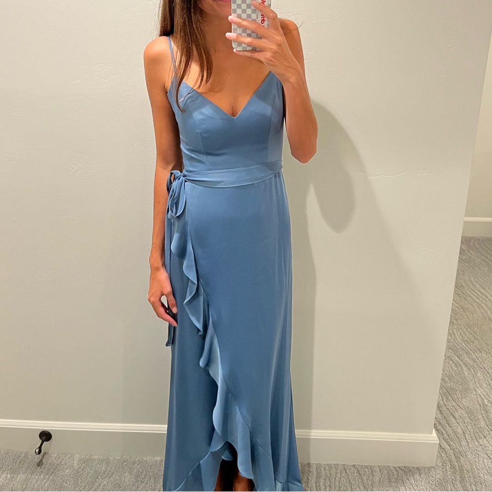 David’s Bridal Spaghetti Strap Crepe Ruffle Bridesmaid Dress
